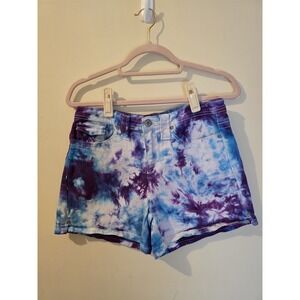 Vintage Faded Glory Blue And Purple Tie dye shorts women 90s Hippie Size 4 30In